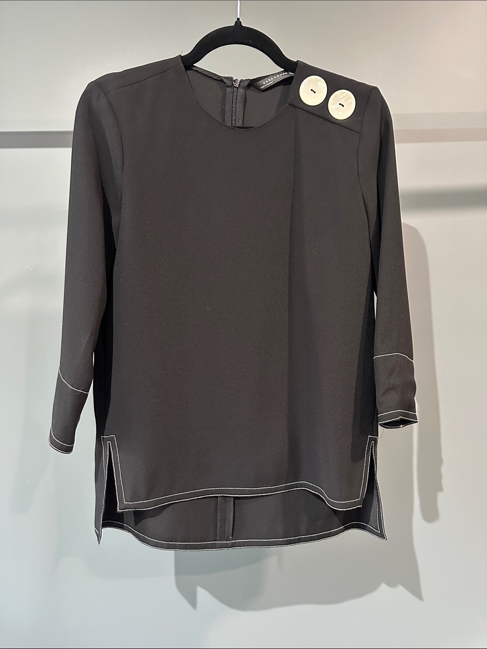 Zara - Black Blouse with White Button Detail
